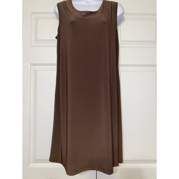 Elegant Brown Sleeveless Dress With Matching Sheer Jacket Embellished Neckline W - Picture 1 of 9